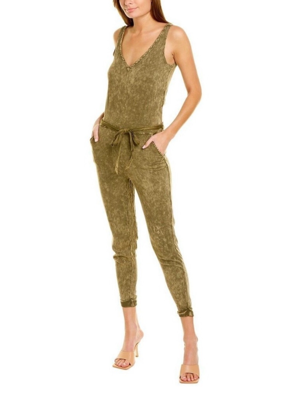 Chaser | NWT Olive Green Mineral Wash V-Neck Jogger Jumpsuit | XS & Large
